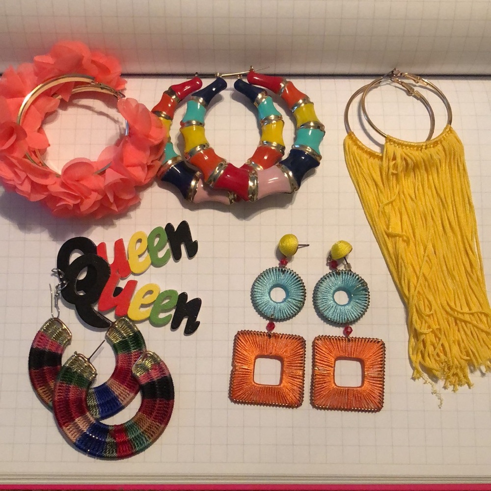 6-Pairs of Colorful Multicolor Hoop Earrings - Women Accessories